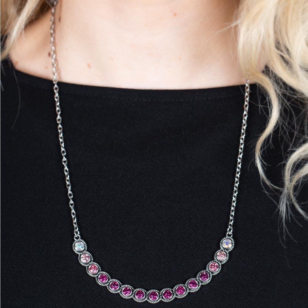 NEW Pink Iridescent Diamond Rhinestone Silver Necklace & Earrings Jewelry Set